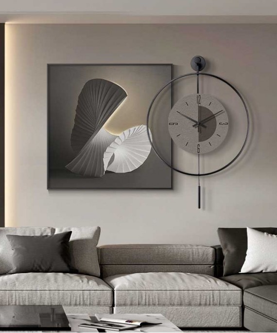 Black Frame 60*60 Cm New Collection Crytsall Porsalein Painting With Led Light And Clock 50*50 Cm 